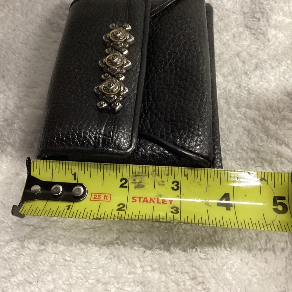 Brighton Black Pebbled Leather Coin Purse Keychain Ornate Silver Gold Hardware